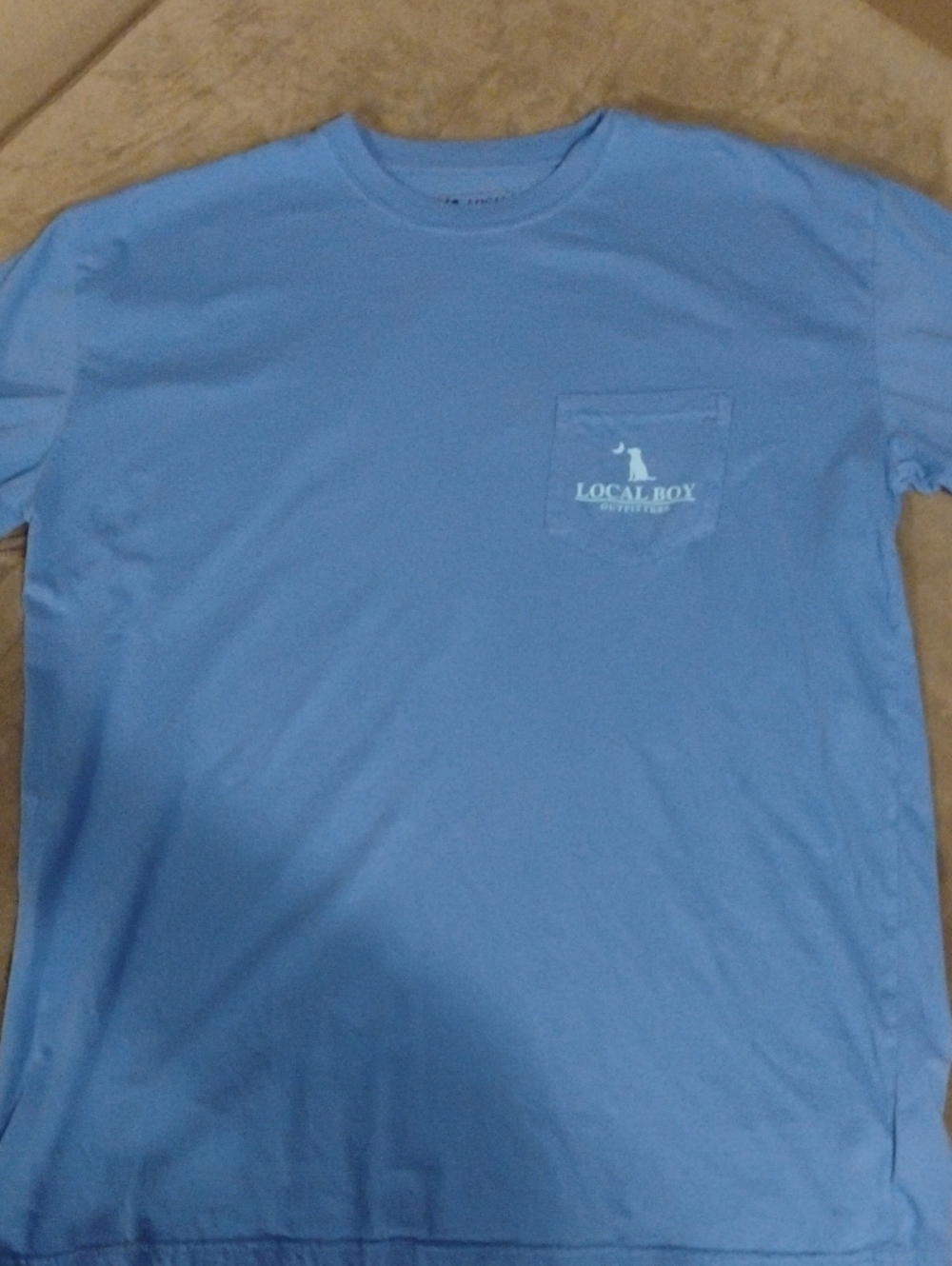 NWOT Local Boy Large Short Sleeve Pocket Tee in Light Blue With Bass On Back